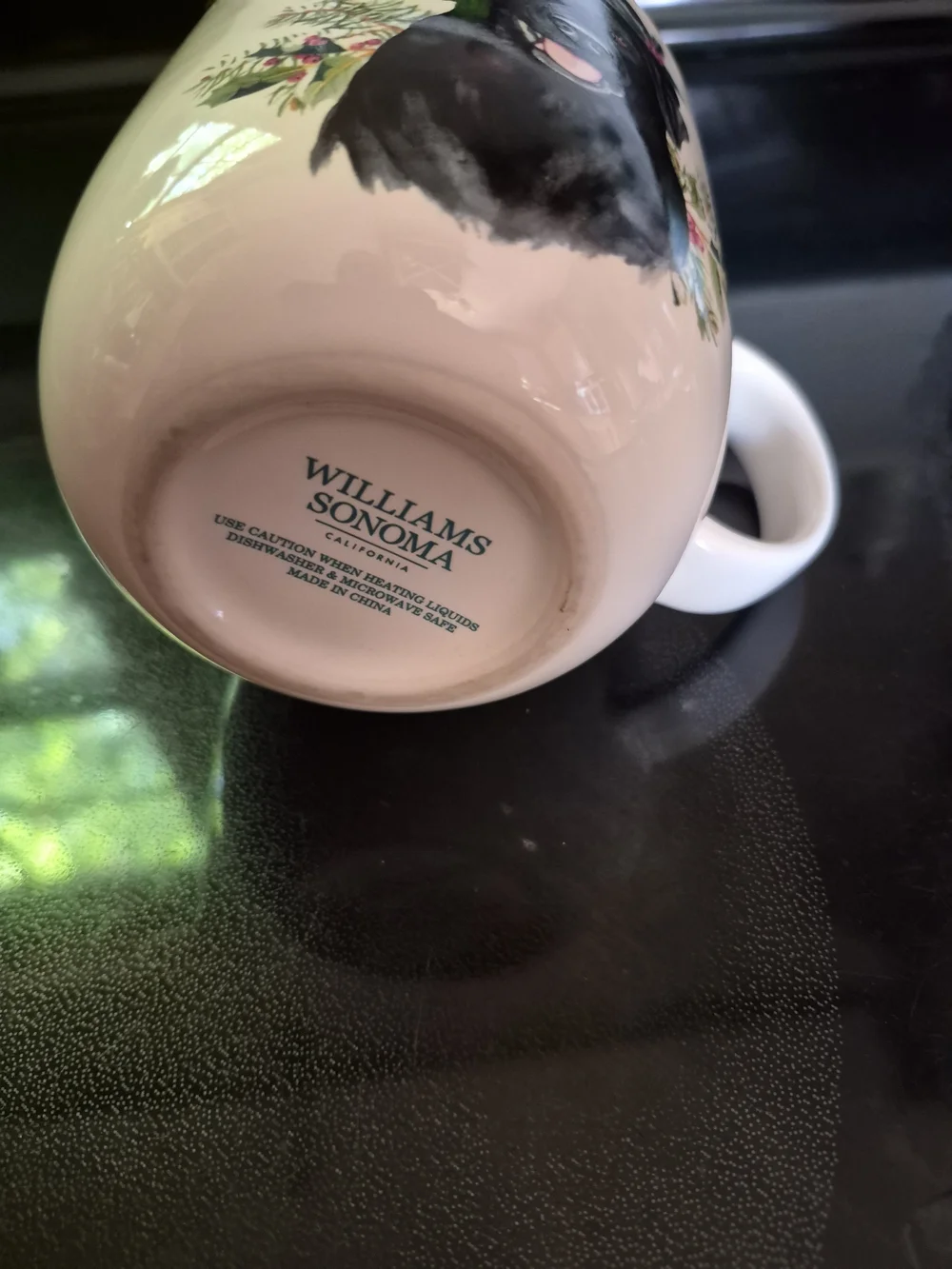 Williams Sonoma Black Lab Ceramic Dog Print Mug - White with Dark Green Interior